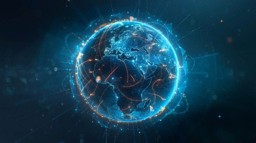 Futuristic,Digital,Globe,Of,Earth,With,Glowing,Data,Points,Network