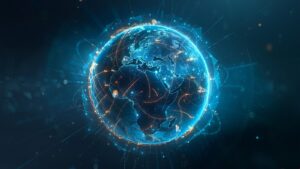 Futuristic,Digital,Globe,Of,Earth,With,Glowing,Data,Points,Network